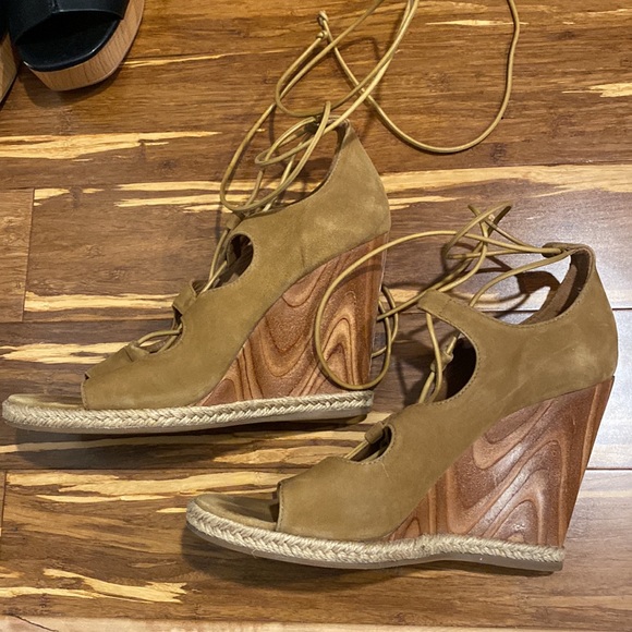 Tory Burch  Raya Suede Lace Up Wedges Size 8.5 - Picture 4 of 8